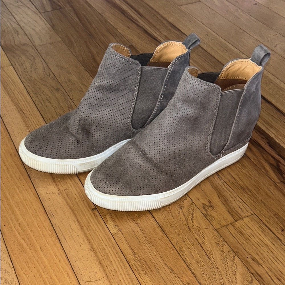 Taupe Suede Slip-On Wedge Sneakers